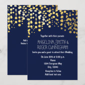 Gold Foil Confetti Navy Blue Wedding Invitation Kaart (Voorkant / Achterkant)