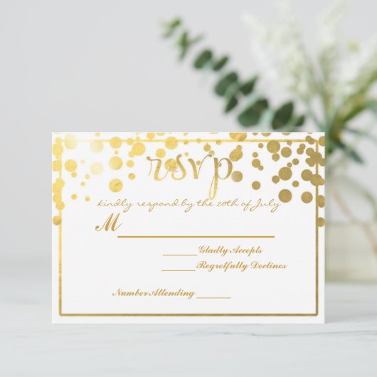 Gold Foil Confetti RSVP Mariage invitation par car (Debout devant)