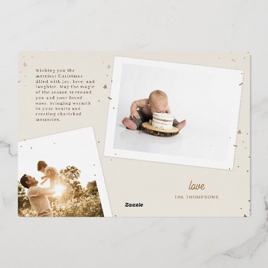 Gold Foil Confetti Souvenirs de Noël Carte photo (Verso)