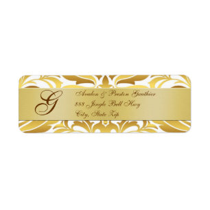 Gold Foil Damask Monogramme Nouvel An Étiquettes d