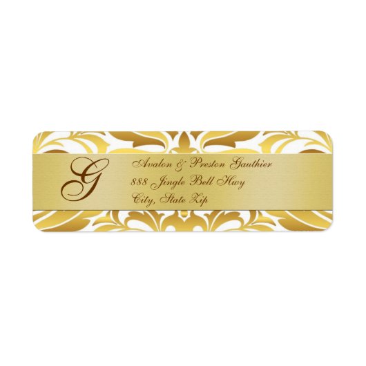 Gold Foil Damask Monogramme Nouvel An Étiquettes d (Devant)