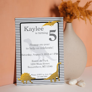 Gold Foil Dinosaur T-rex Birthday Invitation Kaart