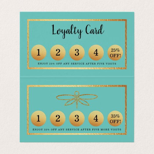 Gold Foil Dragonfly - Double Loyalty Visitekaartjes (Binnenkant ongevouwen)