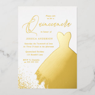 Gold Foil Dress Elegant Golden Quinceanera Party F Folie Uitnodiging