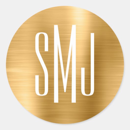 Gold Foil DrieletterMonogram Ronde Sticker (Voorkant)