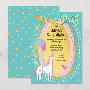 Gold Foil Eenhoorn Verjaardagsfeestje Uitnodiginge Kaart
