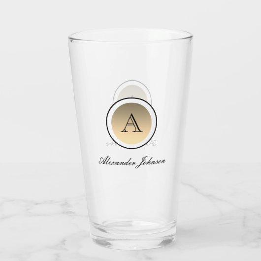 Gold Foil Eenvoudig Initiaal Monogram Bier Glas (Achterkant)