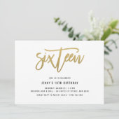 Gold Foil-effect 16e verjaardag uitnodiging (Staand voorkant)