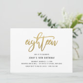 Gold Foil-effect 18th Birthday Invitation Kaart (Staand voorkant)