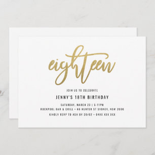 Gold Foil-effect 18th Birthday Invitation Kaart