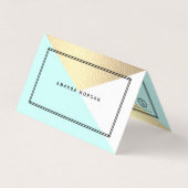Gold Foil-effect en Aqua Geometric Double Loyalty Visitekaartjes (Voorkant)
