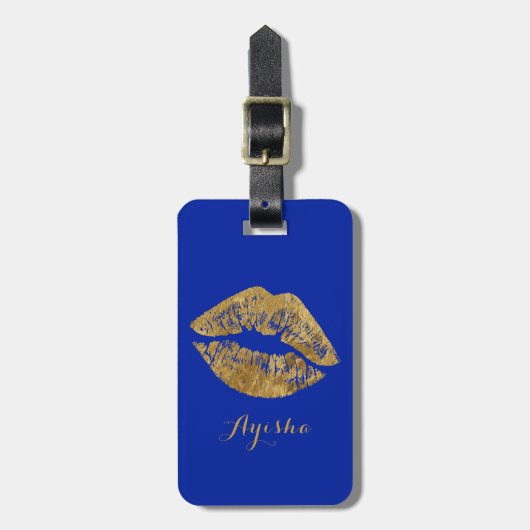 Gold Foil Effect Kiss Monogram Bagagelabel (Voorkant verticaal)