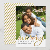 Gold Foil Effect Merry Hand Script Holiday Foto Feestdagenkaart (Voorkant / Achterkant)