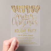 Gold Foil Effect Typografie Merry Kerstparty Acryl Uitnodigingen (Insitu (Draagbaar))