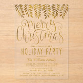 Gold Foil Effect Typografie Merry Kerstparty Acryl Uitnodigingen (Voorkant)