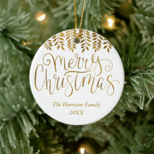 Gold Foil Effect Typografie Merry Kerstry Keramisch Ornament