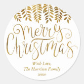 Gold Foil Effect Typografie Merry Kerstry Ronde Sticker (Voorkant)