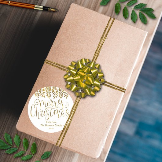 Gold Foil Effect Typografie Merry Kerstry Ronde Sticker
