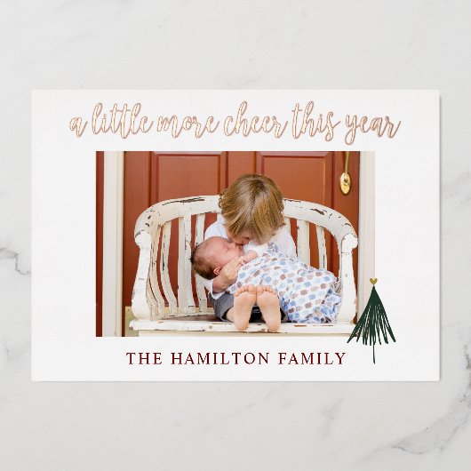 Gold Foil Elegant New Baby Photo-kerstkaart Folie Uitnodiging (Voorkant)
