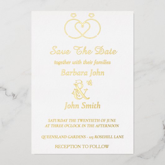 Gold Foil Elegant Rings Wedding Invitation (Recto)