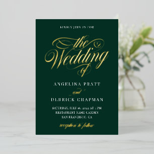 Gold Foil Emerald Green Calligraphy Wedding Folie Uitnodiging