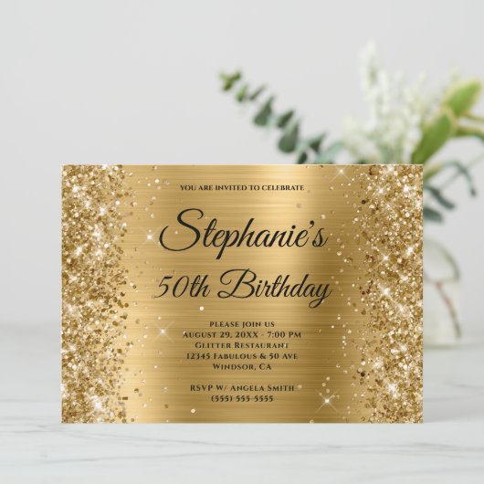 Gold Foil en Glitter Fancy Monogram Birthday Kaart (Staand voorkant)