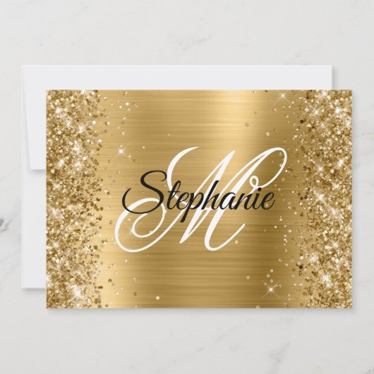 Gold Foil en Glitter Fancy Monogram Birthday Kaart (Achterkant)