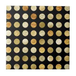 Gold Foil en Glitter Polka Dots Black Tegeltje