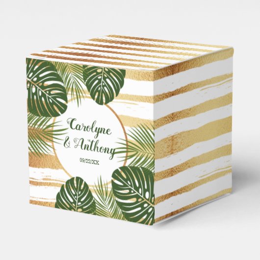 Gold Foil en Green Palm Leaf Beach Weddenschap Bedankdoosjes (Voorkant Zijde)
