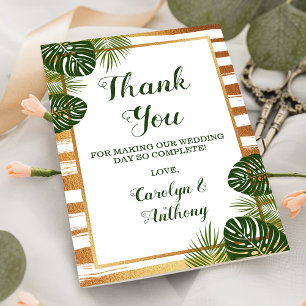 Gold Foil en Green Palm Leaf Beach Weddenschap Bedankkaart