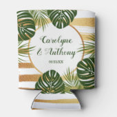 Gold Foil en Green Palm Leaf Beach Weddenschap Blikjeskoeler (Achterkant)
