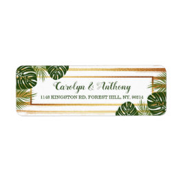 Gold Foil en Green Palm Leaf Beach Weddenschap Etiket