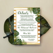Gold Foil en Green Palm Leaf Beach Weddenschap Informatiekaartje