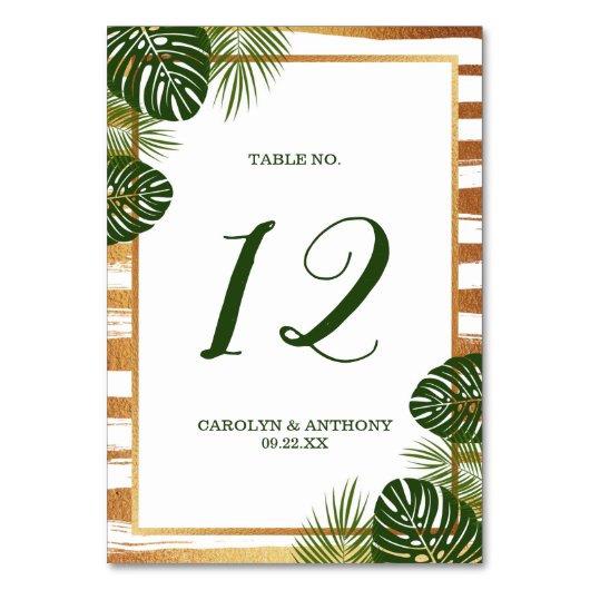Gold Foil en Green Palm Leaf Beach Weddenschap Kaart (Voorkant)