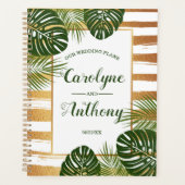 Gold Foil en Green Palm Leaf Beach Weddenschap Planner (Voorkant)
