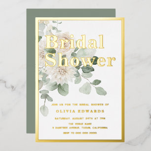 Gold Foil en Sage Green White Floral Vrijgezellenf Folie Uitnodiging