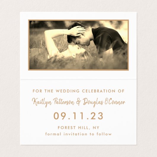 Gold Foil en Script Photo Save the Date Card Visitekaartjes (Binnenkant ongevouwen)