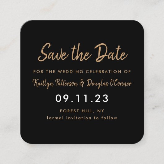 Gold Foil en Script Save the Date Kaart Vierkante Visitekaartje (Voorkant)