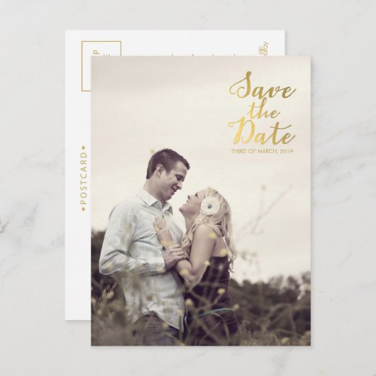 Gold Foil Enregistrer la date Faire-part de typogr (Devant / Derrière)
