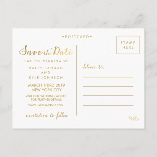 Gold Foil Enregistrer la date Faire-part de typogr (Dos)