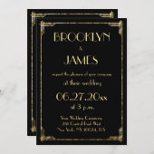 Gold Foil Et Black Art Déco Invitations De Mariage (Devant / Derrière)