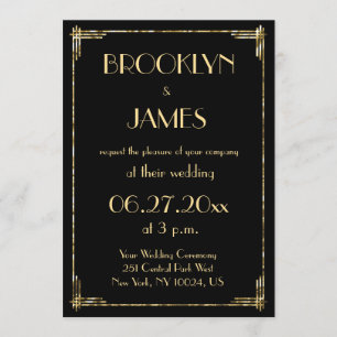 Gold Foil Et Black Art Déco Invitations De Mariage