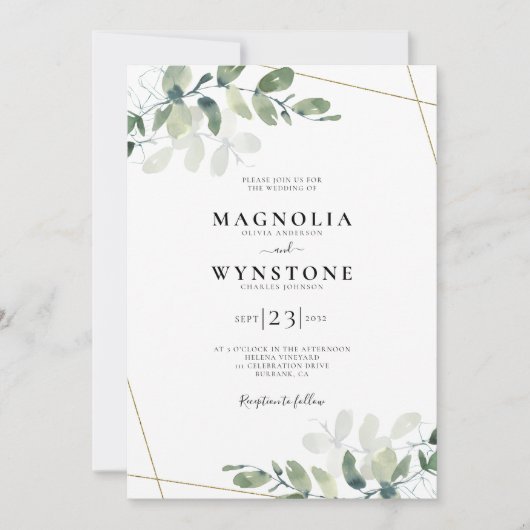 Gold Foil Eucalyptus Faire-part de mariage botaniq (Devant)