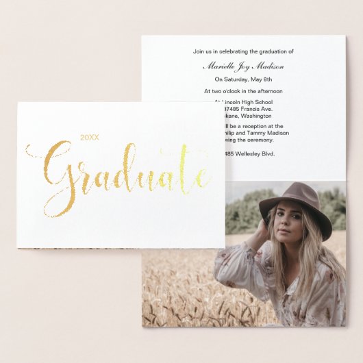 Gold Foil Faire-part de graduation photo (Affichage)
