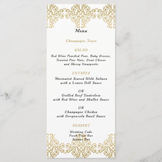 Gold Foil Filigree, menu Mariage (Devant)