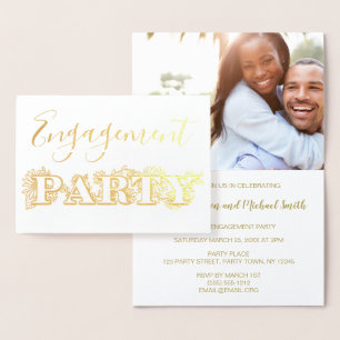 Gold Foil Floral Engagement Party - Foto Folie Kaarten