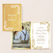Gold Foil Floral Photo Faire-part de mariage blanc (Affichage)