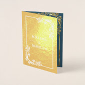 Gold Foil Floral Photo Faire-part de mariage bleu (Devant)