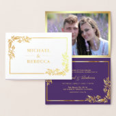 Gold Foil Floral Photo Purple Faire-part de mariag (Affichage)