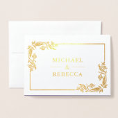 Gold Foil Floral Photo Purple Faire-part de mariag (Devant avec enveloppe)